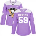 Wholesale Cheap Adidas Penguins #59 Jake Guentzel Purple Authentic Fights Cancer Women's Stitched NHL Jersey