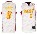 Wholesale Cheap Miami Heat #6 LeBron James Revolution 30 Swingman White With Gold Jersey