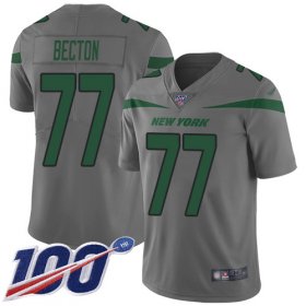 Wholesale Cheap Nike Jets #77 Mekhi Becton Gray Men\'s Stitched NFL Limited Inverted Legend 100th Season Jersey