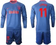Wholesale Cheap Men 2020-2021 club Atletico Madrid away long sleeves 11 blue Soccer Jerseys