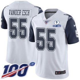 Wholesale Cheap Nike Cowboys #55 Leighton Vander Esch White Men\'s Stitched With Established In 1960 Patch NFL Limited Rush 100th Season Jersey