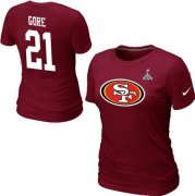 Wholesale Cheap Women's Nike San Francisco 49ers #21 Frank Gore Name & Number Super Bowl XLVII T-Shirt Red