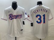 Cheap Men's Texas Rangers #31 Max Scherzer White With Patch Cool Base Stitched Baseball Jersey