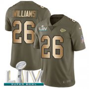 Wholesale Cheap Nike Chiefs #26 Damien Williams Olive/Gold Super Bowl LIV 2020 Youth Stitched NFL Limited 2017 Salute To Service Jersey