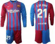 Wholesale Cheap Men 2021-2022 Club Barcelona home red blue Long Sleeve 21 Nike Soccer Jersey