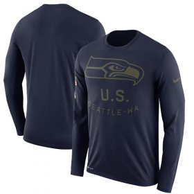 Wholesale Cheap Men\'s Seattle Seahawks Nike Navy Salute to Service Sideline Legend Performance Long Sleeve T-Shirt