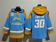 Wholesale Cheap Men's Los Angeles Chargers #30 Austin Ekeler Blue Ageless Must-Have Lace-Up Pullover Hoodie