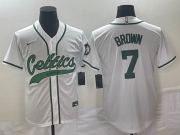Wholesale Cheap Men's Boston Celtics #7 Jaylen Brown White With Patch Stitched Baseball Jersey