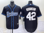 Wholesale Cheap Men's Los Angeles Dodgers #42 Jackie Robinson Black With Patch Cool Base Stitched Baseball Jersey