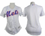 Wholesale Cheap Mets Blank White(Blue Strip) Women's Home Stitched MLB Jersey