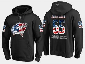 Wholesale Cheap Blue Jackets #65 Markus Nutivaara NHL Banner Wave Usa Flag Black Hoodie