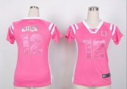 Wholesale Cheap Nike Colts #12 Andrew Luck Pink Women's Stitched NFL Elite Draft Him Shimmer Jersey