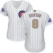 Wholesale Cheap Cubs #8 Andre Dawson White(Blue Strip) 2017 Gold Program Cool Base Women's Stitched MLB Jersey