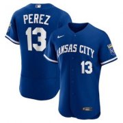 Wholesale Cheap Men's Kansas City Royals #13 Salvador Perez Blue Flex Base Stitched Jersey