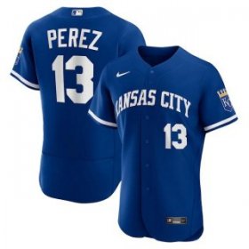 Wholesale Cheap Men\'s Kansas City Royals #13 Salvador Perez Blue Flex Base Stitched Jersey