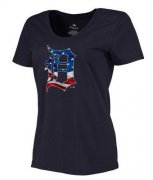 Wholesale Cheap Women's Detroit Tigers USA Flag Fashion T-Shirt Navy Blue