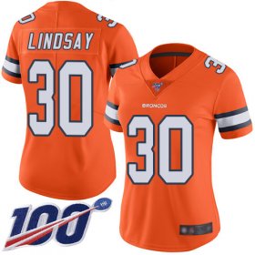 Wholesale Cheap Nike Broncos #30 Phillip Lindsay Orange Women\'s Stitched NFL Limited Rush 100th Season Jersey