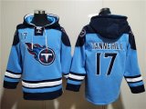 Wholesale Men's Tennessee Titans #17 Ryan Tannehill Blue Lace-Up Pullover Hoodie