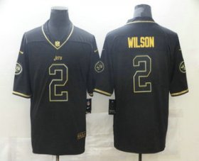 Wholesale Cheap Men\'s New York Jets #2 Zach Wilson Black 100th Season Golden Edition Jersey