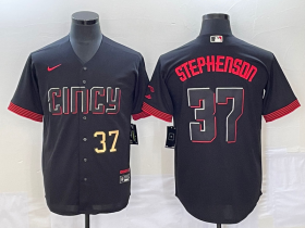 Wholesale Cheap Men\'s Cincinnati Reds #37 Tyler Stephenson Number Black 2023 City Connect Cool Base Stitched Jersey