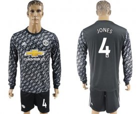 Wholesale Cheap Manchester United #4 Jones Black Long Sleeves Soccer Club Jersey