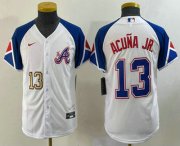Wholesale Cheap Youth Atlanta Braves #13 Ronald Acuna Jr Number White 2023 City Connect Cool Base Stitched Jersey