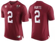 Wholesale Cheap Men's Alabama Crimson Tide #2 Jalen Hurts Red 2017 Championship Game Patch Stitched CFP Nike Limited Jersey