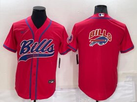 Wholesale Cheap Men\'s Buffalo Bills Red Team Big Logo With Patch Cool Base Stitched Baseball Jersey