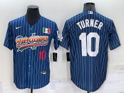 Wholesale Cheap Mens Los Angeles Dodgers #10 Justin Turner Number Rainbow Blue Red Pinstripe Mexico Cool Base Nike Jersey