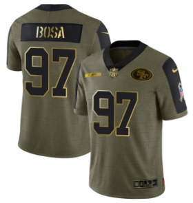 Wholesale Cheap Men\'s Olive San Francisco 49ers #97 Nick Bosa 2021 Camo Salute To Service Golden Limited Stitched Jersey
