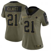 Wholesale Cheap Women's Dallas Cowboys #21 Ezekiel Elliott Nike Olive 2021 Salute To Service Limited Player Jersey