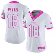 Wholesale Cheap Nike 49ers #18 Dante Pettis White/Pink Women's Stitched NFL Limited Rush Fashion Jersey