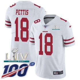 Wholesale Cheap Nike 49ers #18 Dante Pettis White Super Bowl LIV 2020 Men\'s Stitched NFL 100th Season Vapor Limited Jersey