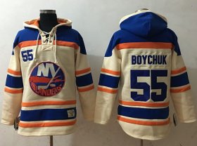 Wholesale Cheap Islanders #55 Johnny Boychuk Cream Sawyer Hooded Sweatshirt Stitched NHL Jersey