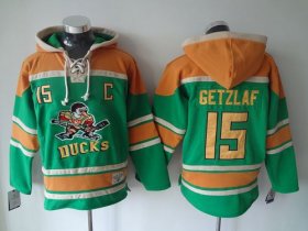 Wholesale Cheap Ducks #15 Ryan Getzlaf Green Sawyer Hooded Sweatshirt Stitched NHL Jersey