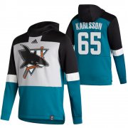 Wholesale Cheap San Jose Sharks #65 Erik Karlsson Adidas Reverse Retro Pullover Hoodie Gray Teal