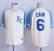 Wholesale Cheap Royals #6 Lorenzo Cain Cream Exclusive Vintage Stitched MLB Jersey