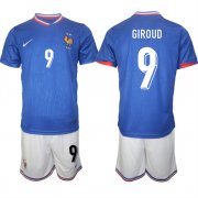 Cheap Men's France #9 Olivier Giroud Blue 2024-25 Home Soccer Jersey Suit