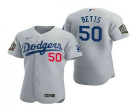 Wholesale Cheap Men\'s Los Angeles Dodgers #50 Mookie Betts Gray 2020 World Series Authentic Flex Nike Jersey
