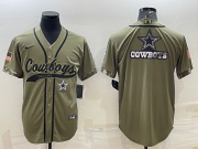 Wholesale Cheap Men's Dallas Cowboys Olive Salute to Service Team Big Logo Cool Base Stitched Baseball Jersey