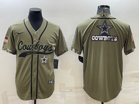 Wholesale Cheap Men\'s Dallas Cowboys Olive Salute to Service Team Big Logo Cool Base Stitched Baseball Jersey