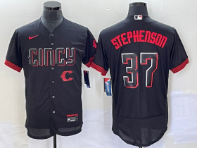 Wholesale Cheap Men\'s Cincinnati Reds #37 Tyler Stephenson Black 2023 City Connect Flex Base Stitched Jersey