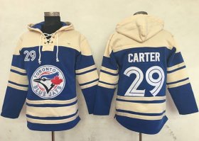 Wholesale Cheap Blue Jays #29 Joe Carter Blue Sawyer Hooded Sweatshirt MLB Hoodie