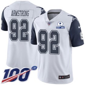 Wholesale Cheap Nike Cowboys #92 Dorance Armstrong White Men\'s Stitched With Established In 1960 Patch NFL Limited Rush 100th Season Jersey