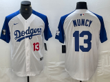 Cheap Men's Los Angeles Dodgers #13 Max Muncy Number White Blue Fashion Stitched Cool Base Limited Jersey