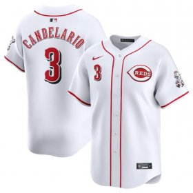 Cheap Men\'s Cincinnati Reds #3 Jeimer Candelario White Home Limited Stitched Baseball Jersey