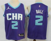 Wholesale Cheap Men's Charlotte Hornets #2 Lamelo Ball Purple Jordan 75th Anniversary Diamond 2021 Stitched Jersey