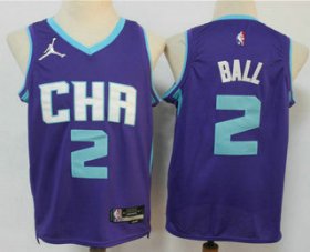 Wholesale Cheap Men\'s Charlotte Hornets #2 Lamelo Ball Purple Jordan 75th Anniversary Diamond 2021 Stitched Jersey