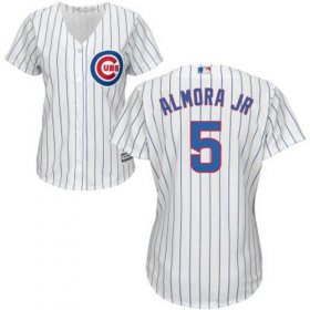 Wholesale Cheap Cubs #5 Albert Almora Jr. White(Blue Strip) Home Women\'s Stitched MLB Jersey