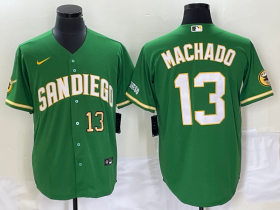 Wholesale Cheap Men\'s San Diego Padres #13 Manny Machado Number Green Cool Base Stitched Baseball Jersey
